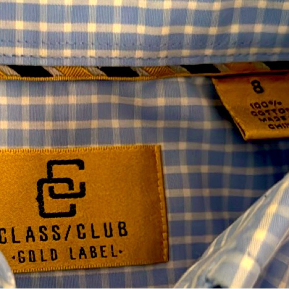 Class Club Shirt Boy’s 8 Gold Label Button Down Spring LS Blue Checked M NEW - Picture 4 of 4